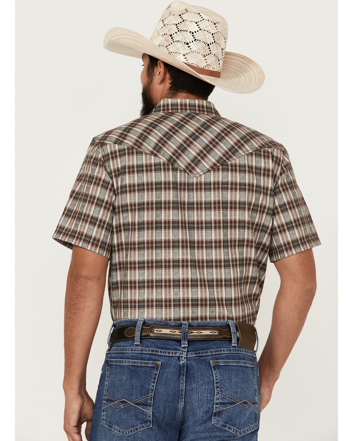 Image #5 - Cody James Men's Grit Plaid Print Short Sleeve Snap Western Shirt, Brown, hi-res