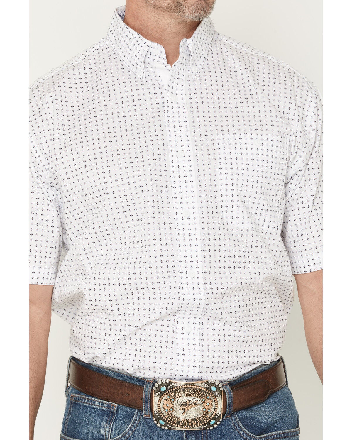 Image #3 - George Strait by Wrangler Men's Geo Print Short Sleeve Button-Down Stretch Western Shirt, White, hi-res