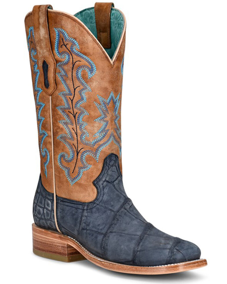 Corral Women's Exotic Alligator Skin Western Boots - Broad Square Toe, Brown/blue, hi-res