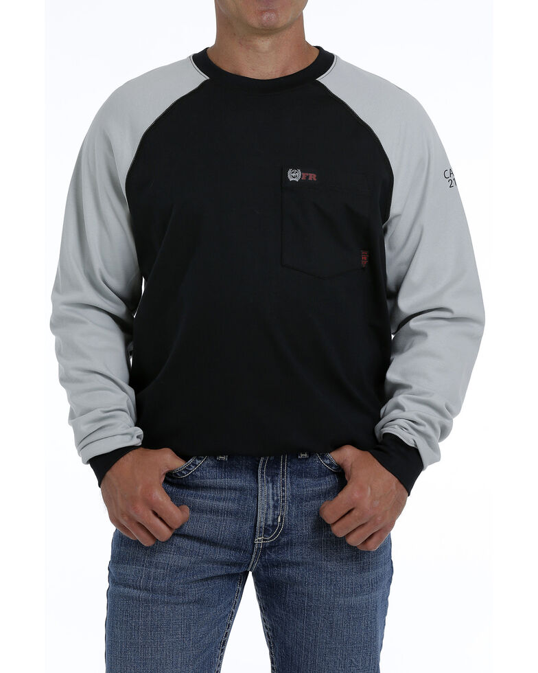 Cinch Men's FR Black Flag Logo Raglan Long Sleeve Work Shirt , Black, hi-res