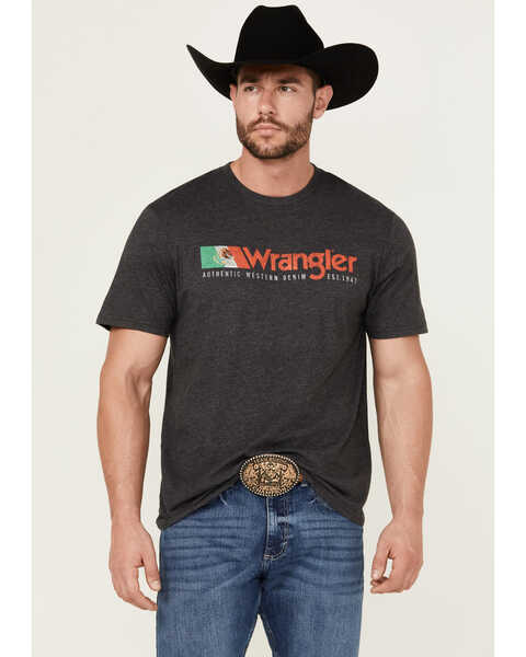 Image #1 - Wrangler Men's Mexico Flag Logo Short Sleeve Graphic Print T-Shirt , Charcoal, hi-res