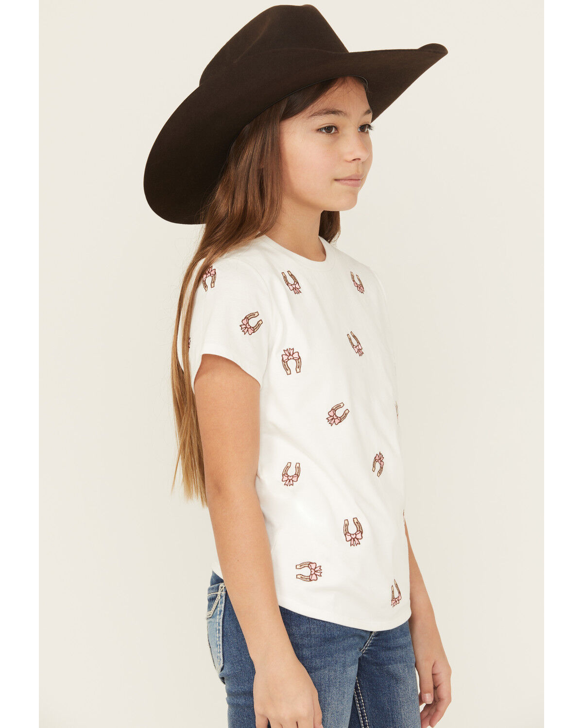 Image #3 - Shyanne Girls' Bow Horseshoe Embroidered Short Sleeve Tee, Pink, hi-res