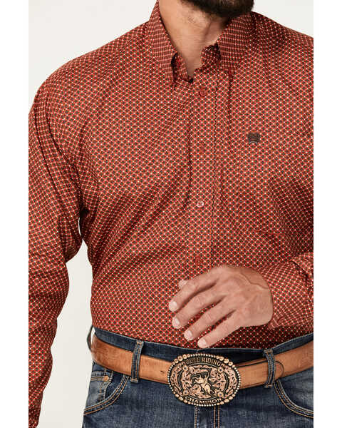 Image #3 - Cinch Men's Geo Print Long Sleeve Button-Down Western Shirt, Red, hi-res
