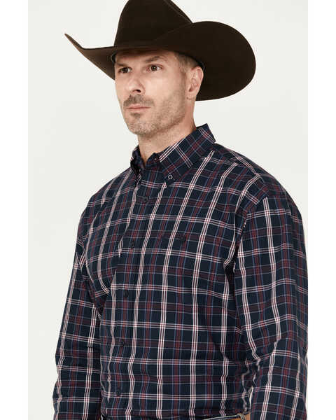 Image #2 - George Strait by Wrangler Men's Plaid Print Long Sleeve Button-Down Western Shirt, Navy, hi-res