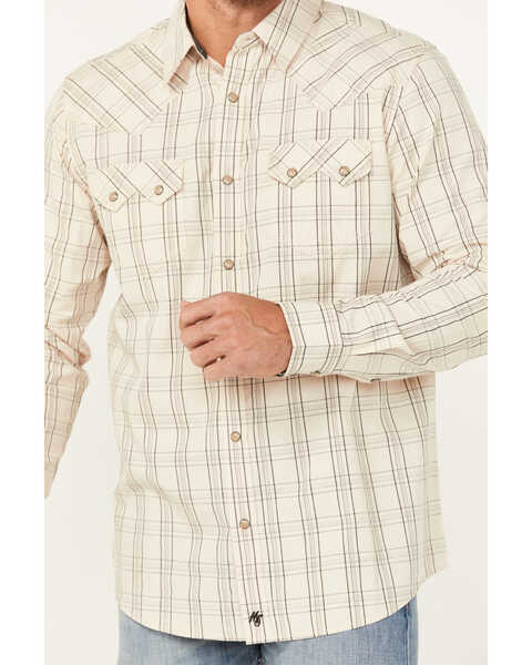 Image #3 - Moonshine Spirit Men's Rhythm Plaid Print Long Sleeve Snap Western Shirt, Ivory, hi-res