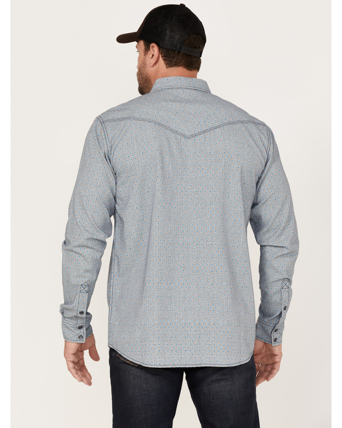Image #4 - Moonshine Spirit Men's Bull Eye Floral Plaid Print Long Sleeve Pearl Snap Western Shirt, Navy, hi-res