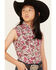 Image #2 - Cowgirl Hardware Girls' Floral Print Sleeveless Snap Western Shirt , Burgundy, hi-res