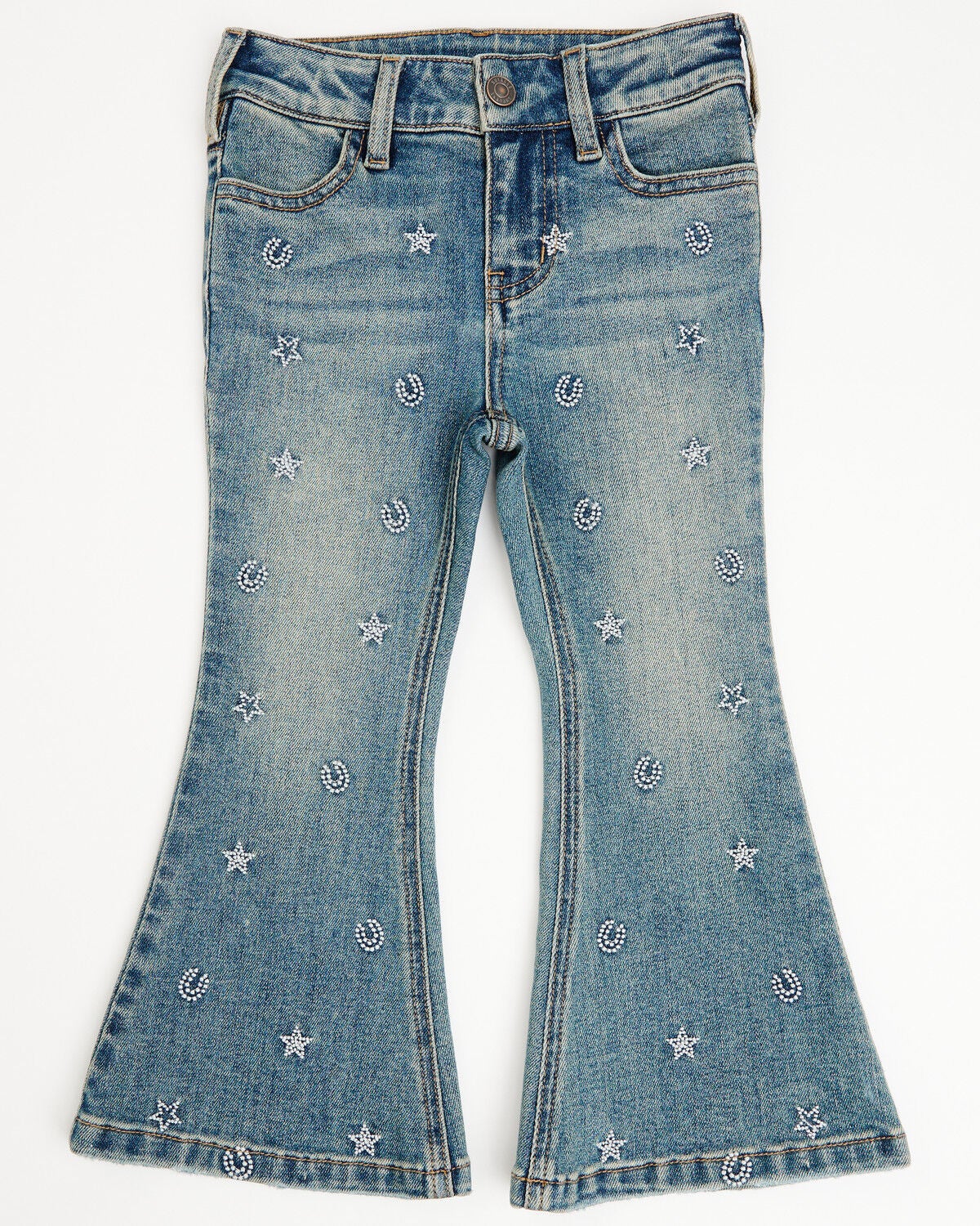 Shyanne Toddler Girls' Amber Dark Wash Embroidered Lacey Flare Stretch Denim Jeans, Dark Wash, hi-res