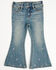 Image #1 - Shyanne Toddler Girls' Amber Dark Wash Embroidered Lacey Flare Stretch Denim Jeans, Dark Wash, hi-res
