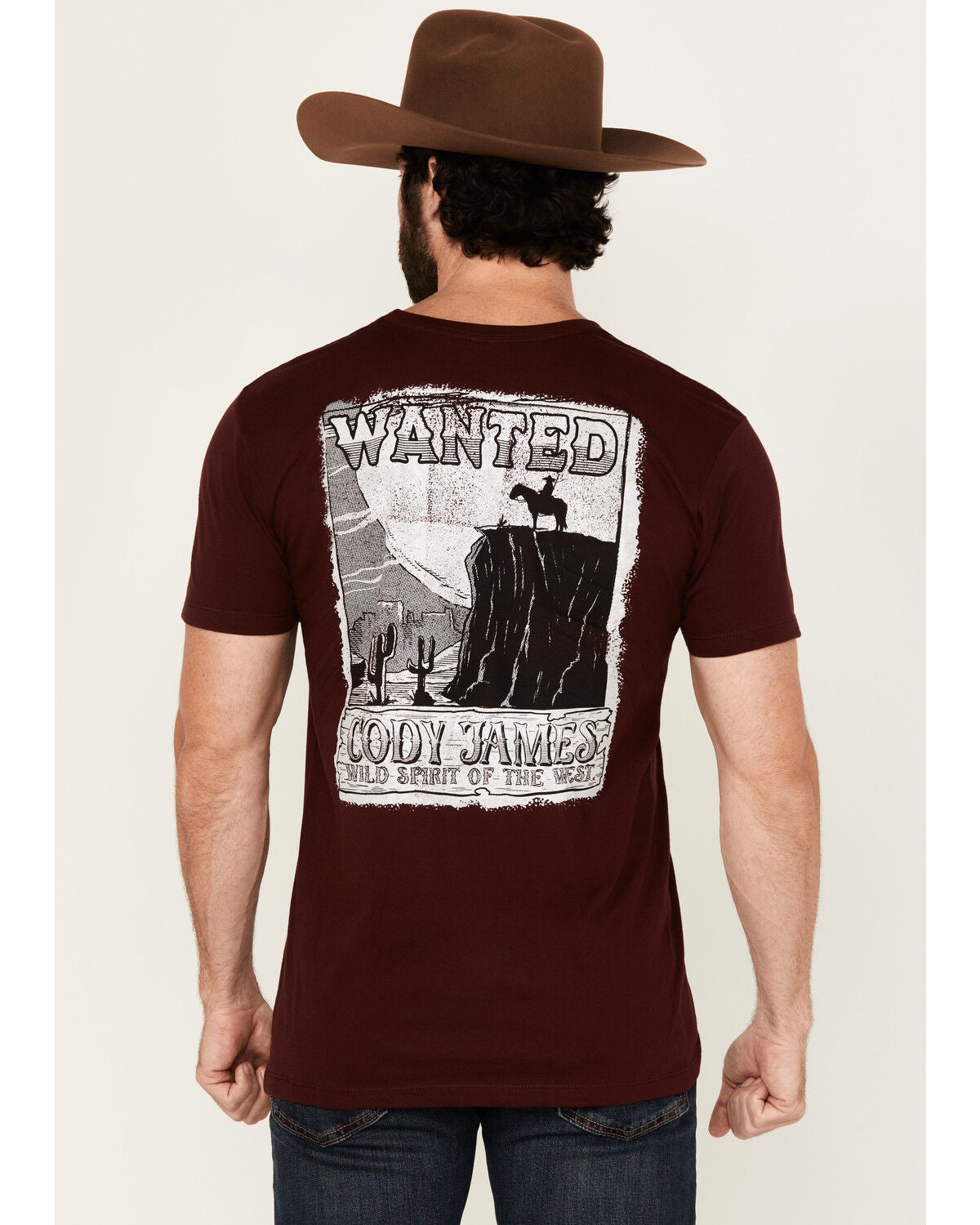 Image #1 - Cody James Men's Wanted Paper Short Sleeve Graphic T-Shirt, Burgundy, hi-res