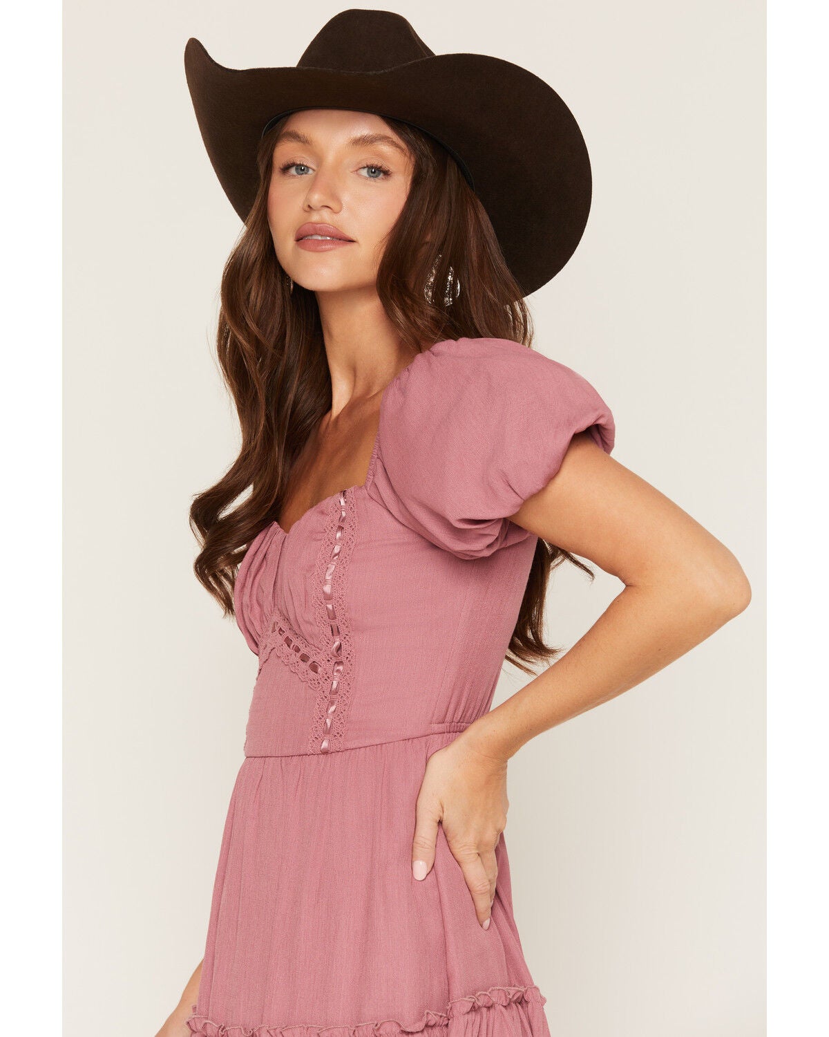 Image #2 - Trixxi Women's Solid Short Sleeve Mini Dress, Mauve, hi-res