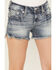 Image #4 - Miss Me Women's Medium Wash Mid Rise Star Flap Stretch Denim Shorts, Medium Wash, hi-res