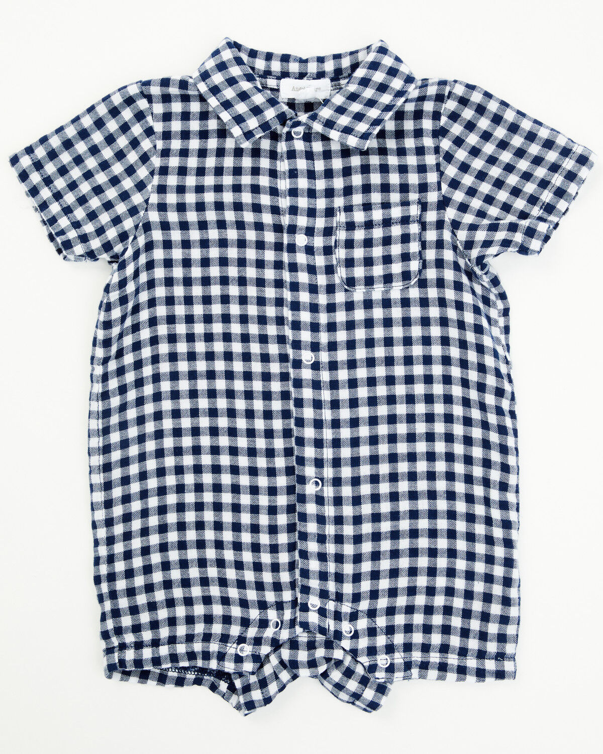 Image #1 - Angel Dear Infant Boys' Gingham Short Sleeve Snap Onesie, Blue, hi-res