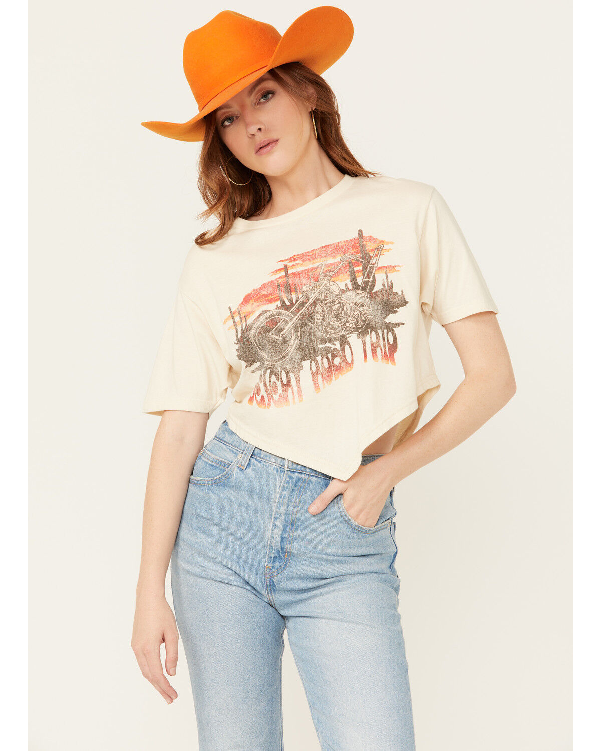 Image #1 - American Highway Women's Desert Road Trip Hanky Hem Short Sleeve Graphic Tee, Cream, hi-res