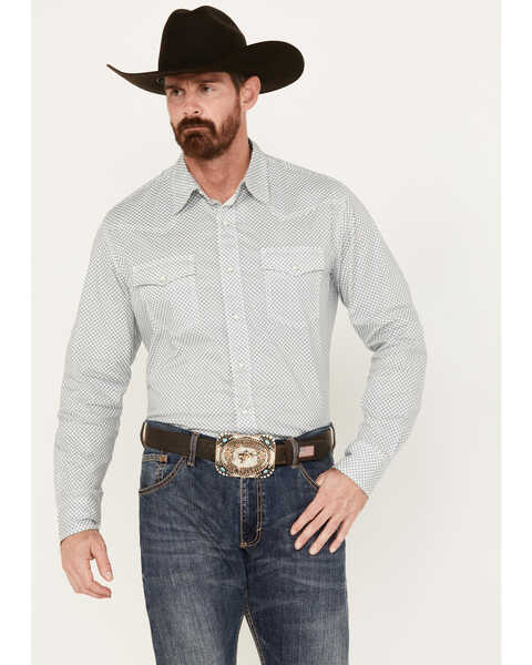 Image #1 - Wrangler 20X Men's Competition Advanced Comfort Geo Print Long Sleeve Snap Western Shirt, Blue, hi-res