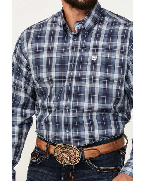 Image #3 - Cinch Men's Plaid Print Long Sleeve Button-Down Western Shirt, Blue, hi-res