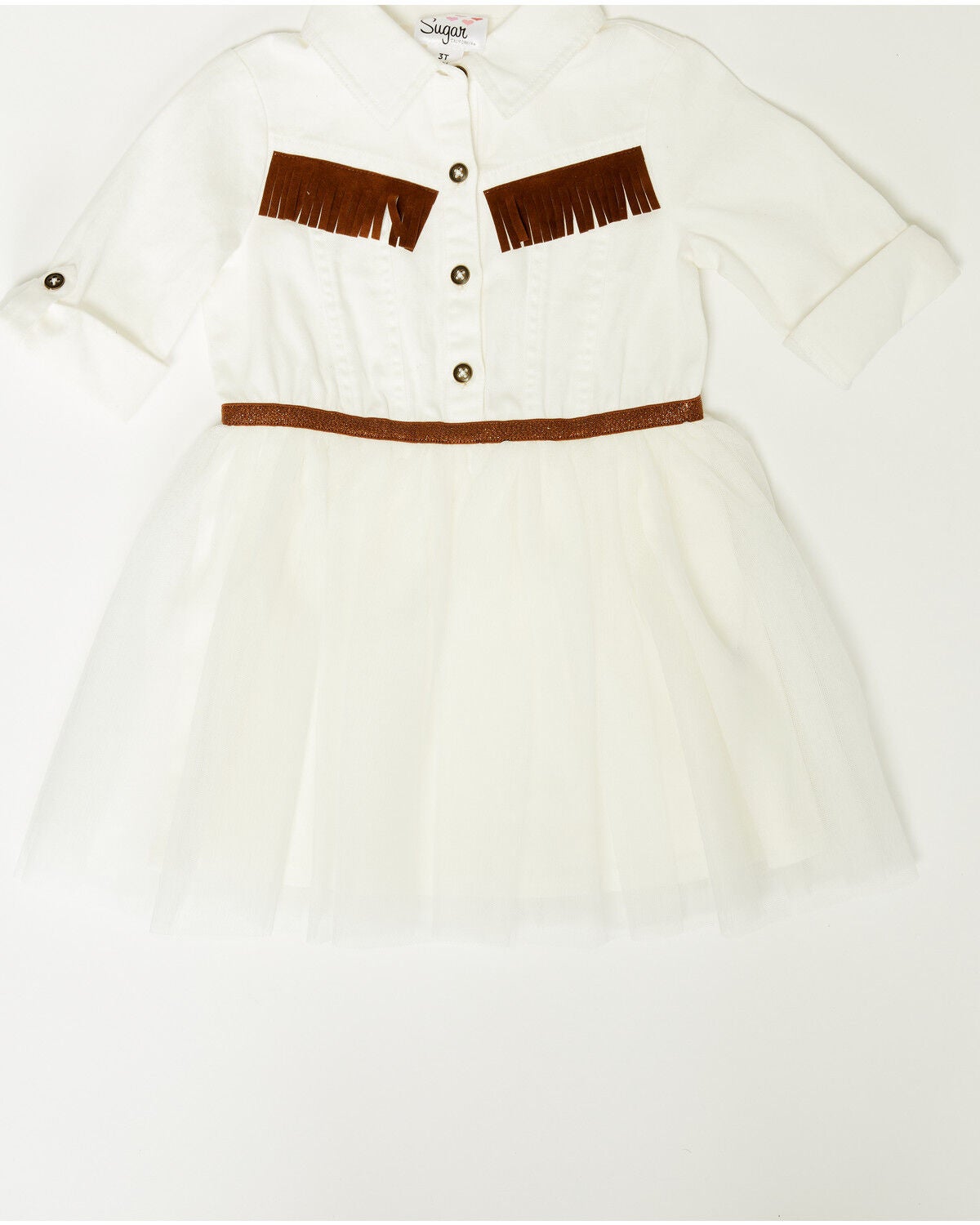 Image #1 - Sugar California Toddler Girls' Fringe Long Sleeve Button-Down Denim Tutu Dress, Ivory, hi-res