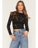Image #1 - By Together Women's Floral Mesh Long Sleeve Top, Black, hi-res