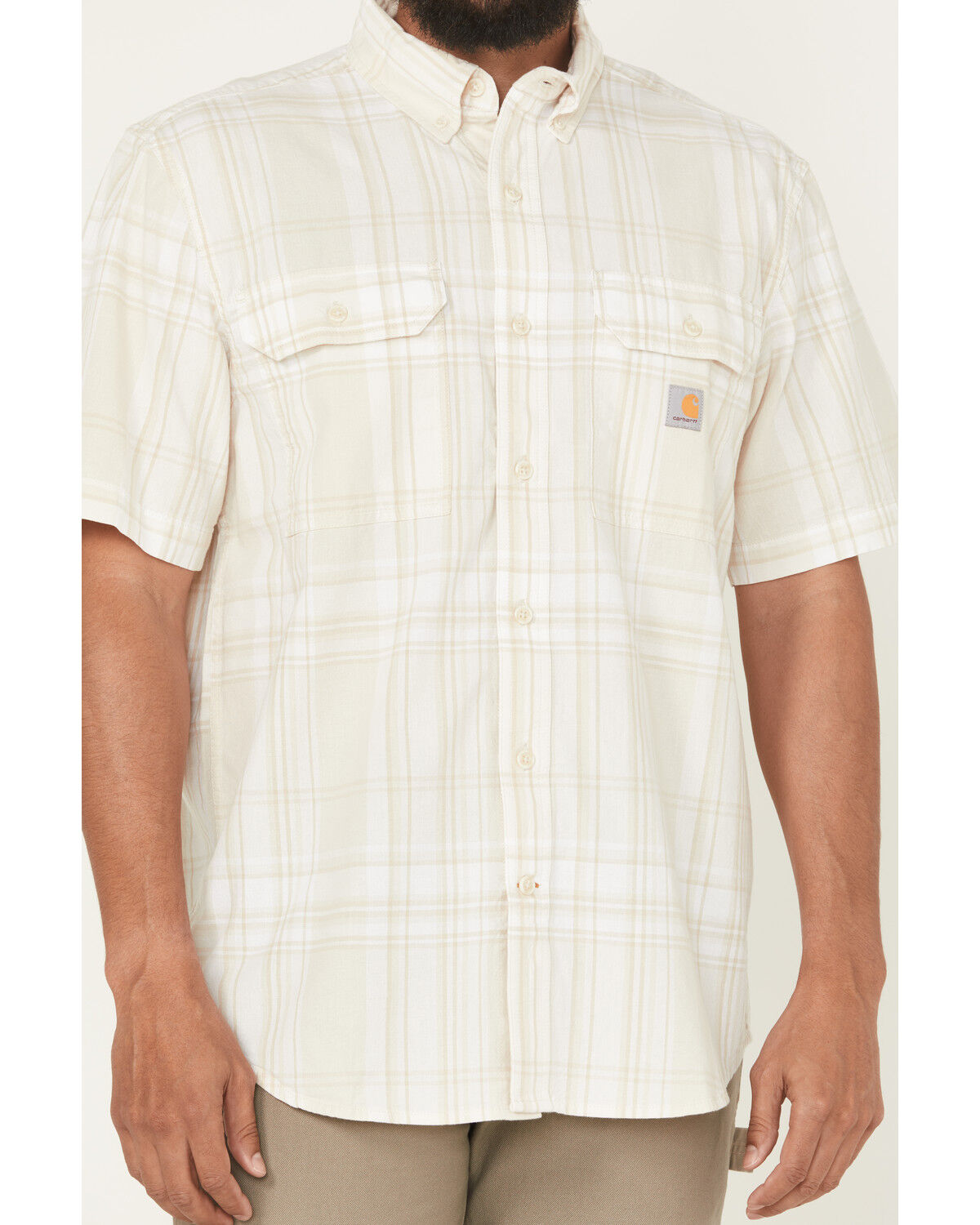 Image #3 - Carhartt Men's Plaid Print Loose Fit Midweight Short Sleeve Button-Down Work Shirt, White, hi-res