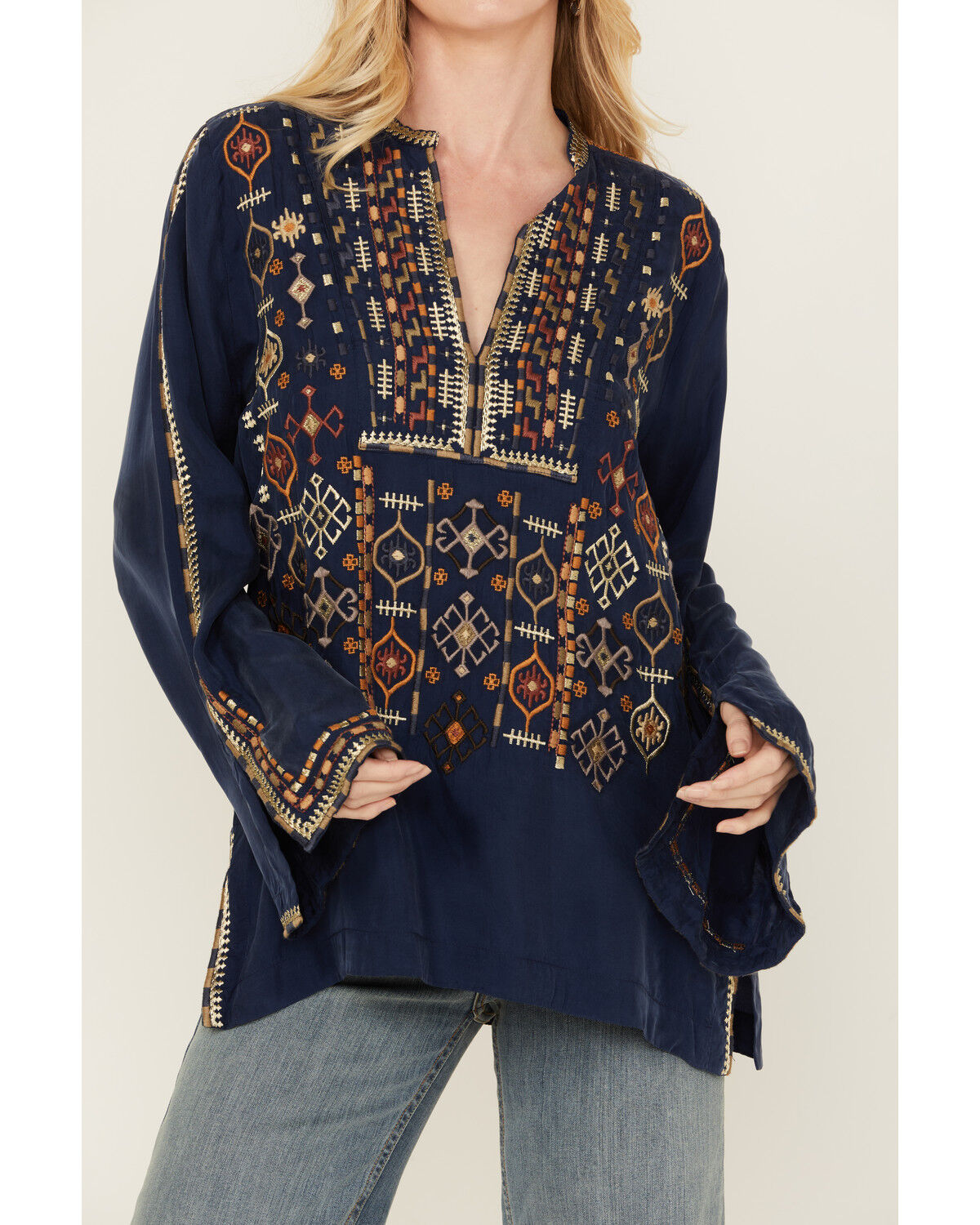 Image #3 - Johnny Was Women's Embroidered Long Sleeve Shirt, Blue, hi-res