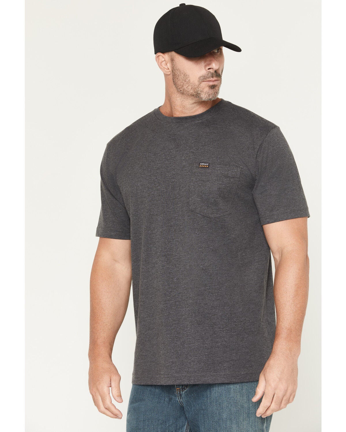 Image #2 - Ariat Men's Rebar Cotton Strong Bolt Short Sleeve Graphic Work Shirt, Charcoal, hi-res