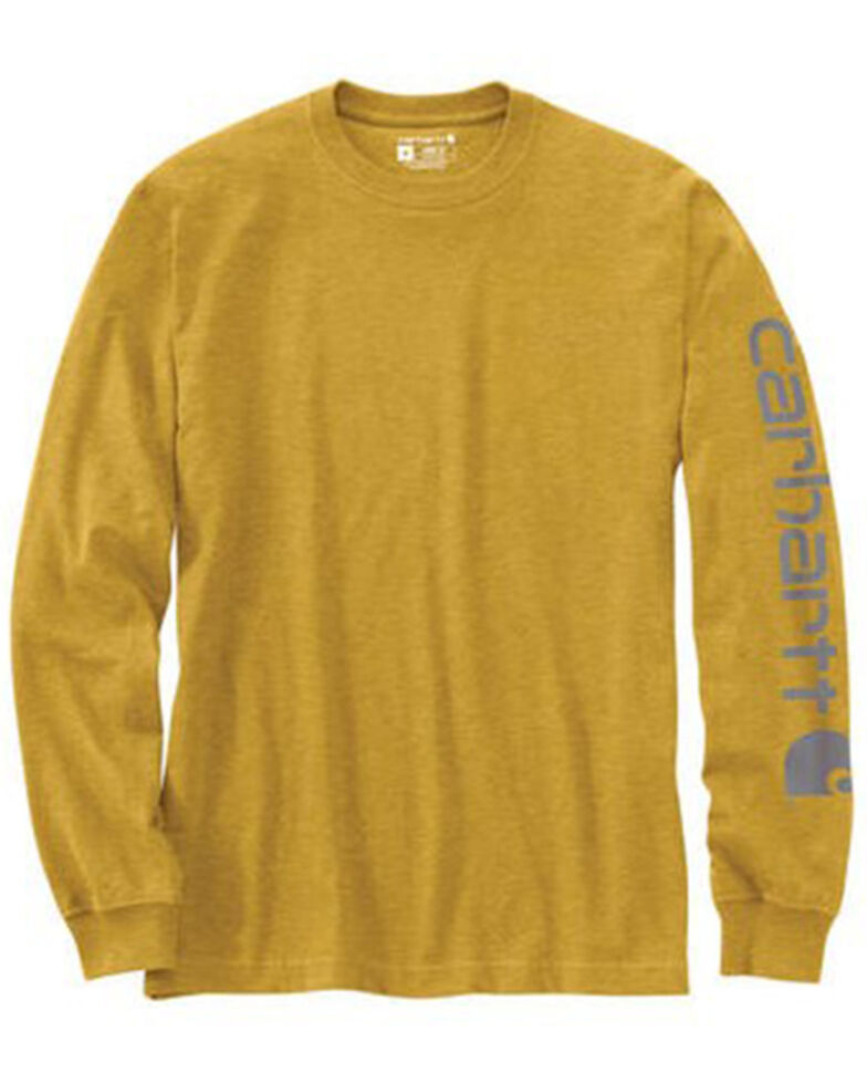 Carhartt Men's Yellow Logo Heavyweight Graphic Long Sleeve Work T-Shirt , Yellow, hi-res