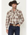 Image #1 - Wrangler Retro Men's Plaid Print Long Sleeve Snap Western Shirt - Tall, Brown, hi-res