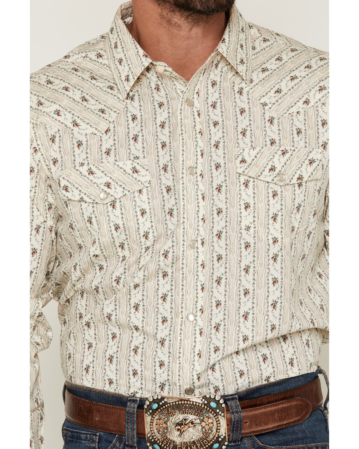 Image #3 - Gibson Trading Co Men's Old Pal Wallpaper Floral Print Long Sleeve Snap Western Shirt - Big, Ivory, hi-res