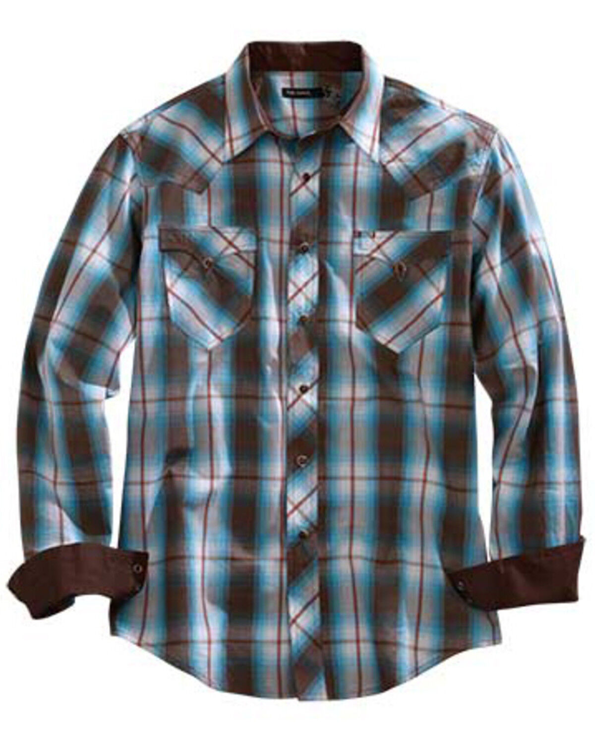 Image #1 - Tin Haul Men’s Turquoise Plaid Short Sleeve Western Shirt, Brown, hi-res
