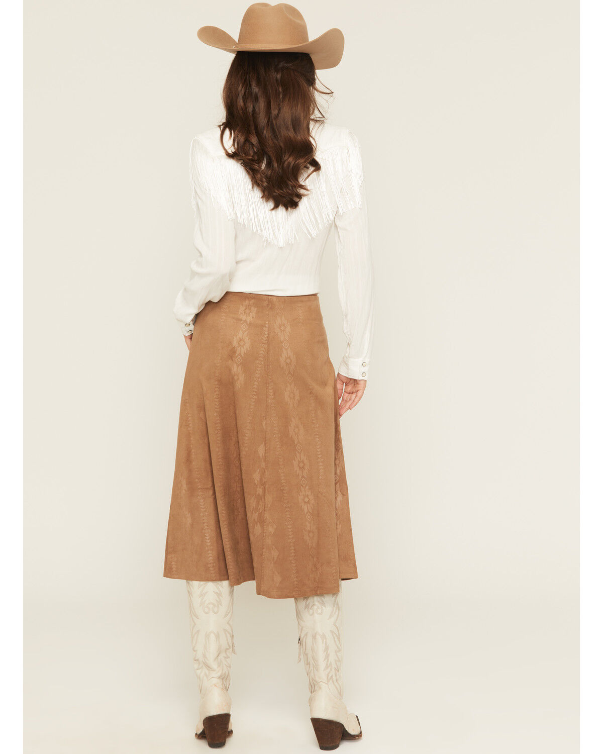 Image #3 - Shyanne Women's Embossed Southwestern Print Faux Suede Mini Skirt, Coffee, hi-res