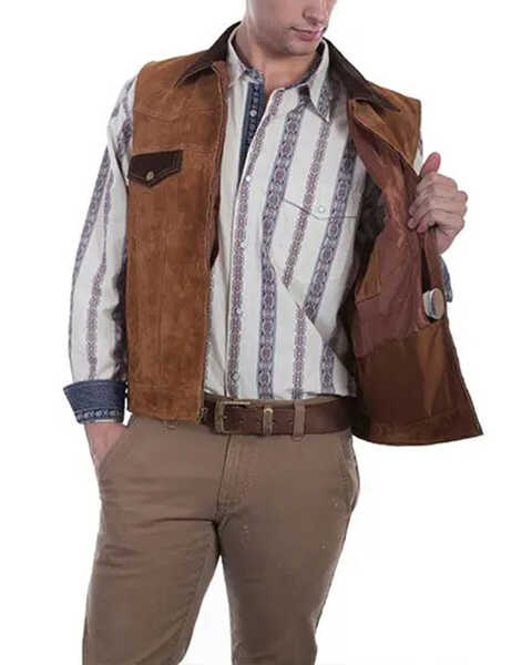 Image #2 - Scully Men's Two Tone Concealed Carry Suede Vest - Big , Coffee, hi-res