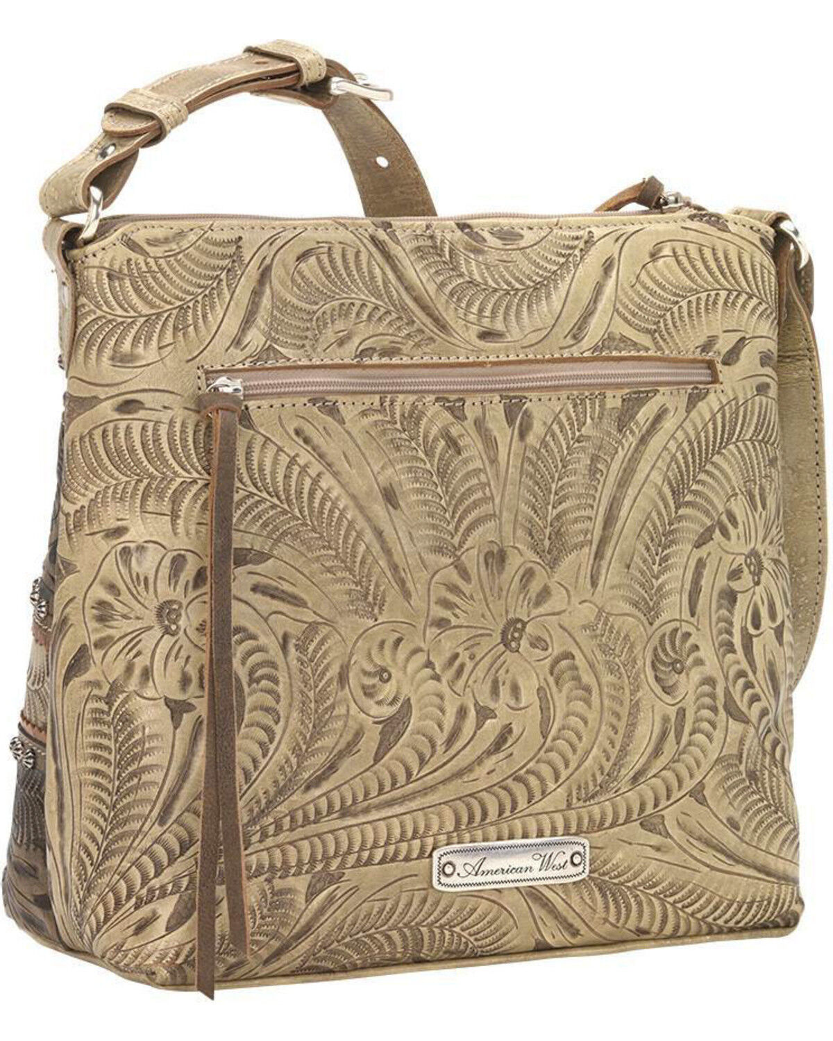 Image #3 - American West Women's Saddle Ridge Zip Top Shoulder Bag, Sand, hi-res