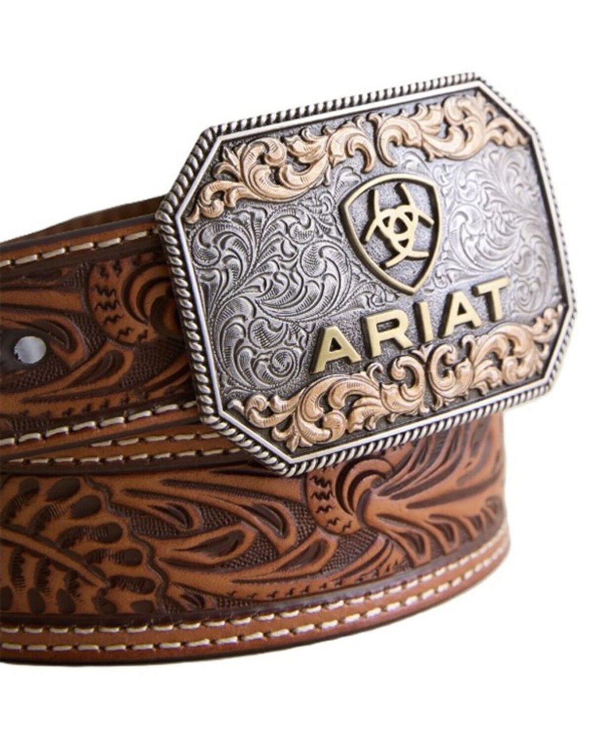 Image #2 - Ariat Kids' Floral Embossed Belt, Tan, hi-res