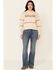 Shyanne Women's Tan & White Embroidered Logo Crop Hoodie , Tan, hi-res