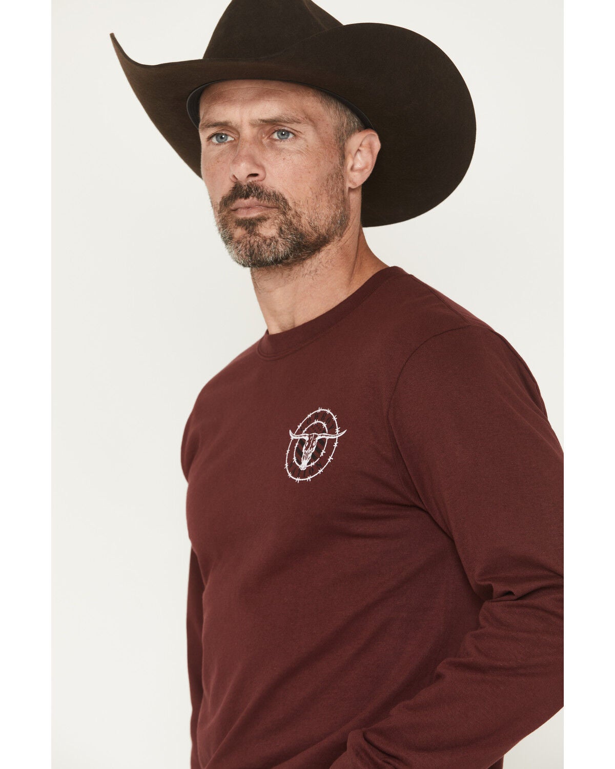 Image #2 - Cowboy Hardware Men's Cowboy Nation Long Sleeve Snap Graphic T-Shirt, Burgundy, hi-res
