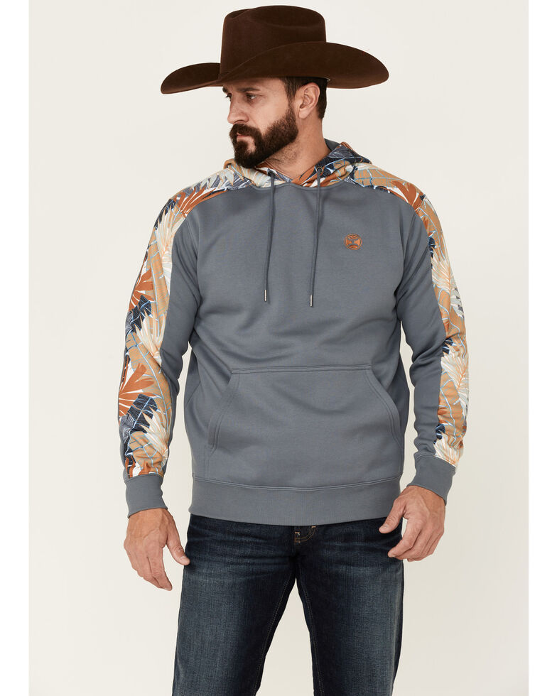HOOey Men's Blue Palm Tree Print Sleeve Hooded Sweatshirt , Blue, hi-res