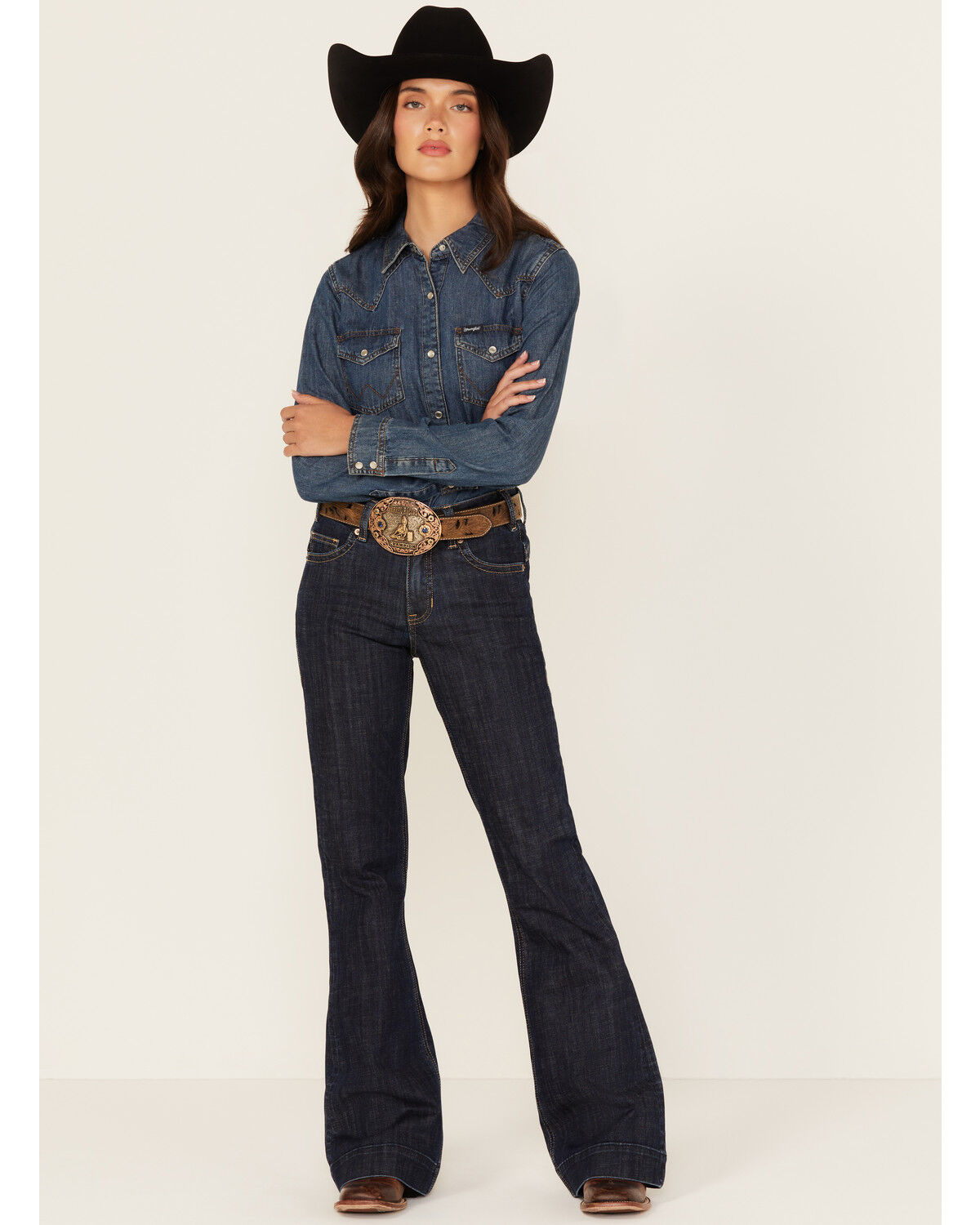 Image #1 - Rock & Roll Denim Women's Dark Wash Mid Rise Trouser Stretch Denim Jeans, Dark Wash, hi-res