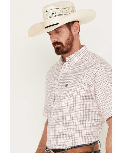 Image #2 - Ariat Men's Anson Plaid Print Classic Fit Short Sleeve Button-Down Western Shirt - Big, Light Pink, hi-res