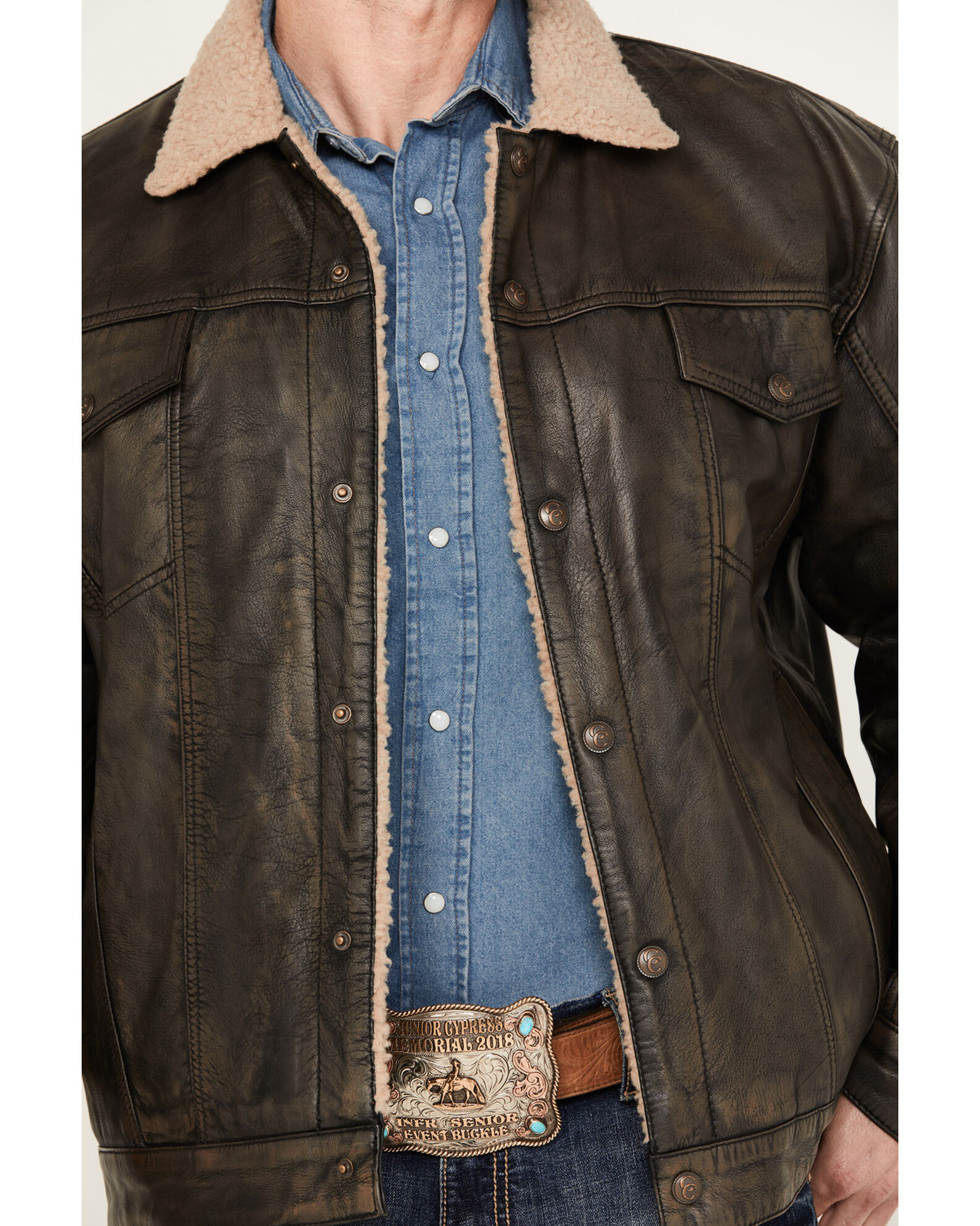 Product Name Cripple Creek Men s Sherpa Lined Leather Jacket