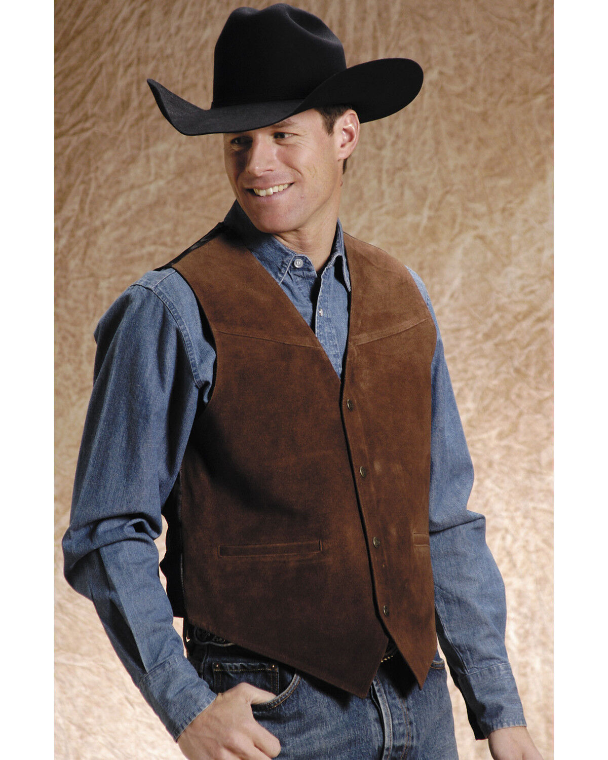 Image #1 - Roper Men's Suede Buckle Tie Vest, Brown, hi-res