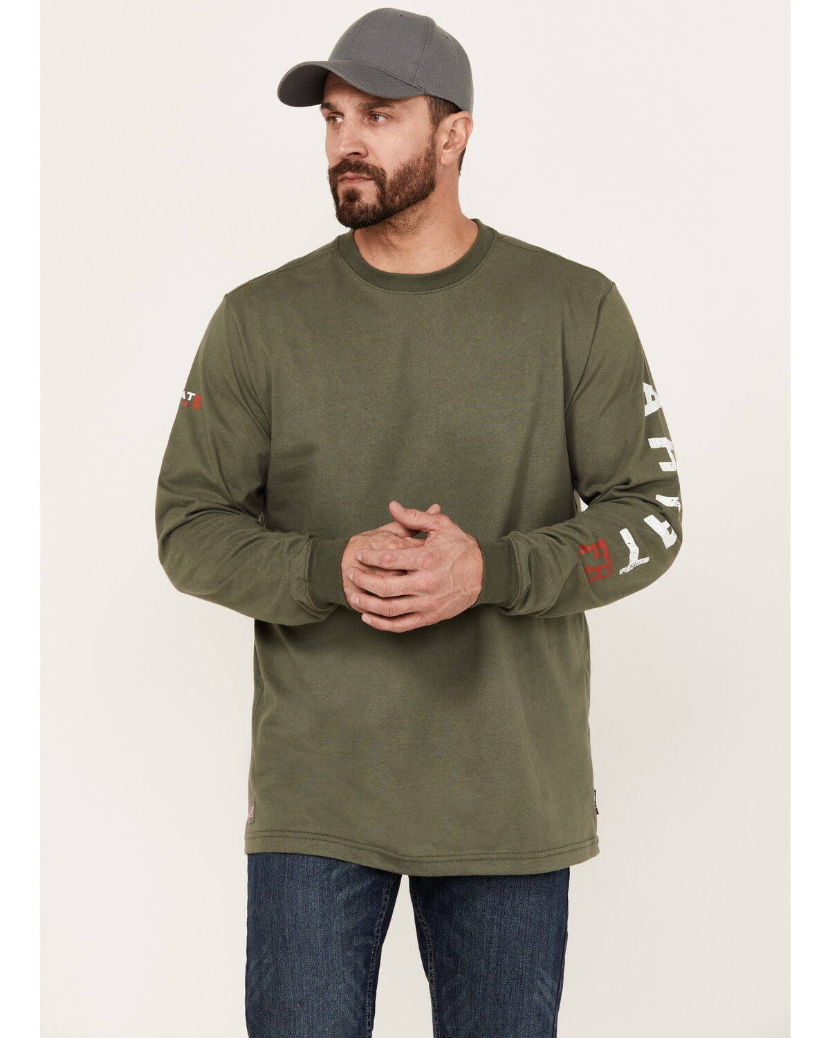 Image #2 - Ariat Men's FR Roughneck Skull Logo Long Sleeve Work T-Shirt, Green, hi-res