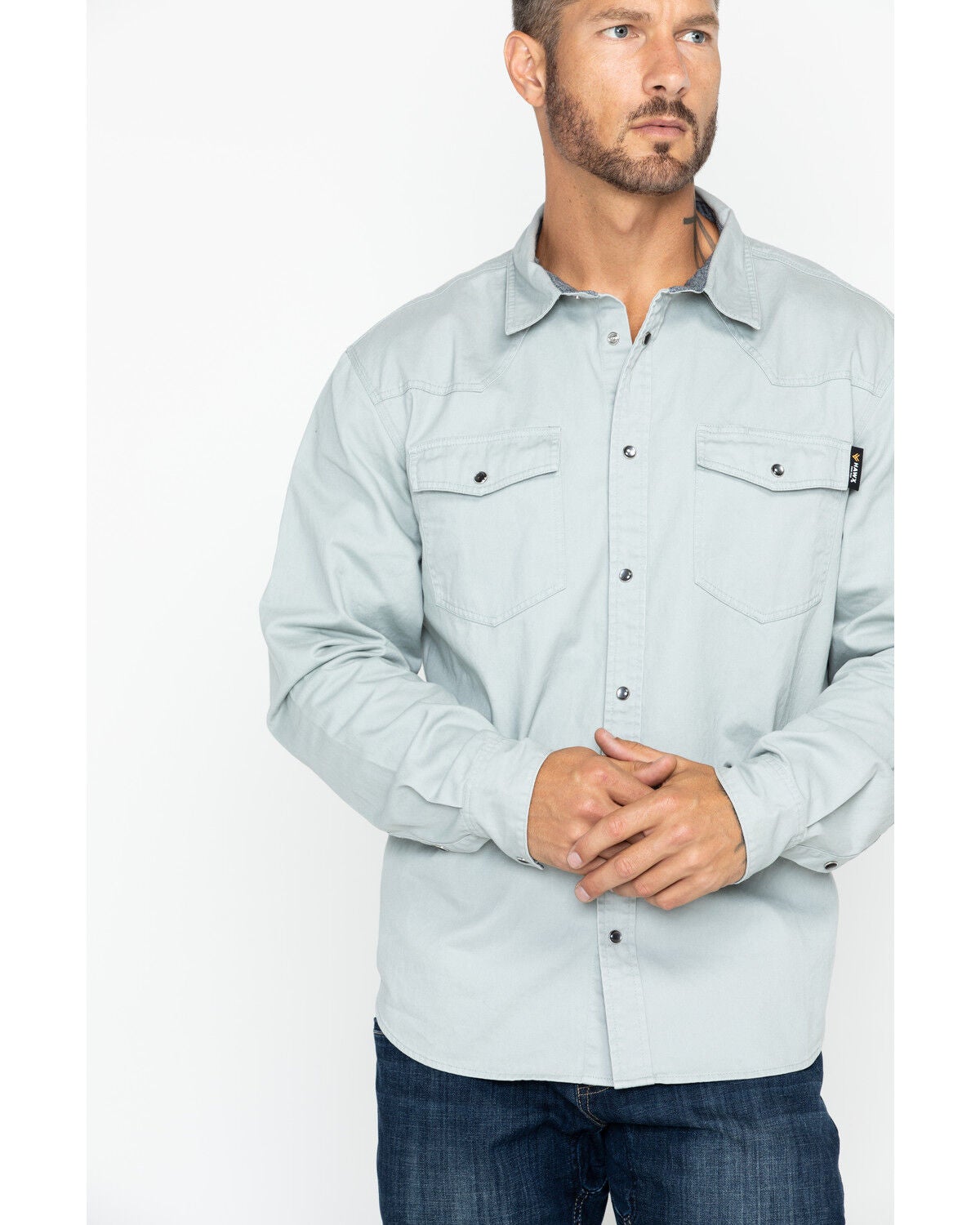 Hawx Men's Gray Twill Snap Western Work Shirt - Big, Light Grey, hi-res