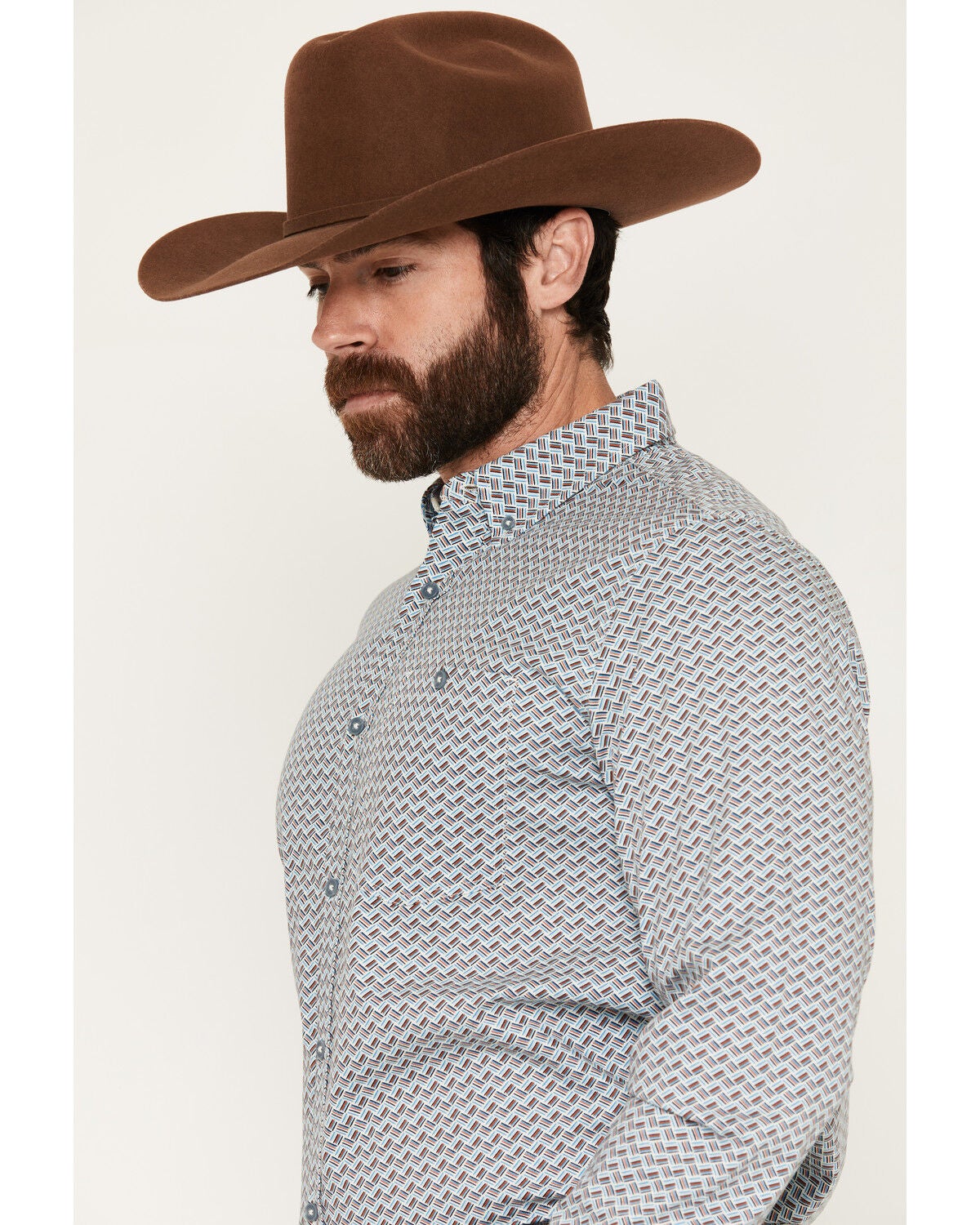 Image #2 - RANK 45&reg; Men's Stone Bluff Geo Print Long Sleeve Button-Down Stretch Western Shirt, Multi, hi-res