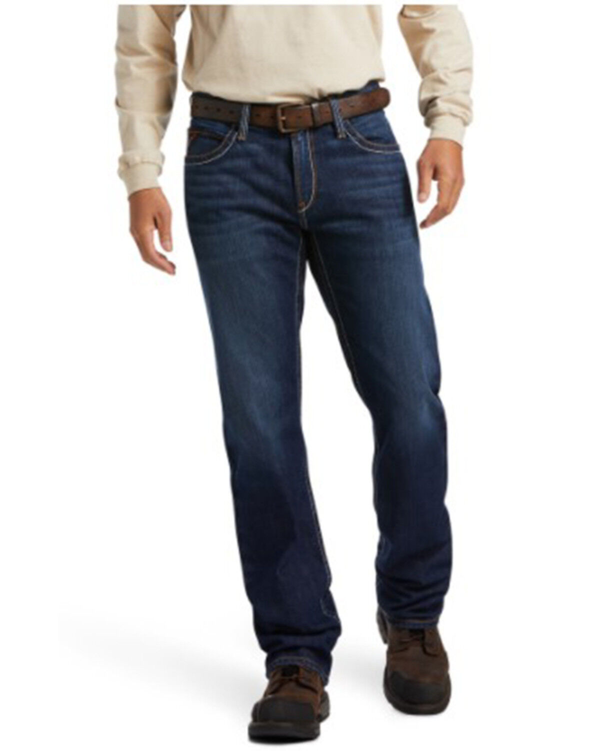 Image #1 - Ariat Men's FR M4 Stillwell Dark Wash Durastretch Relaxed Bootcut Work Jeans - Big, Blue, hi-res