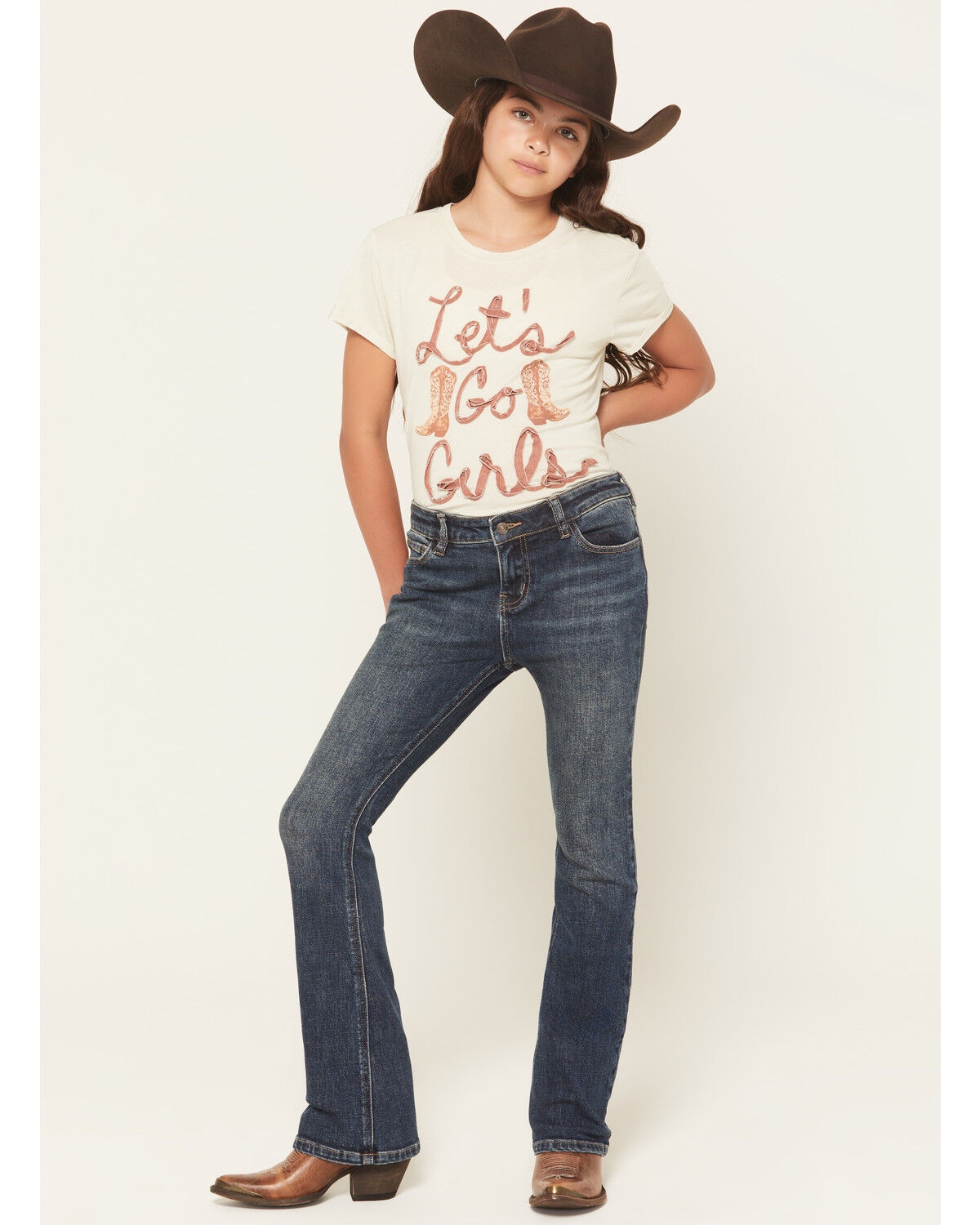 Image #3 - Shyanne Girls' Scout Dark Wash Embroidered Bootcut Stretch Denim Jeans, Dark Wash, hi-res