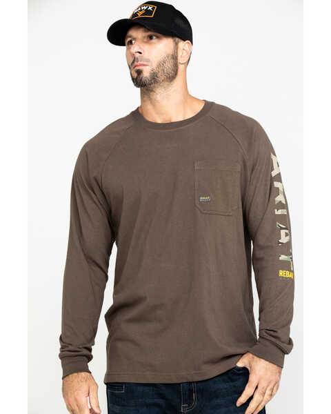 Ariat Men's Moss Green Rebar Cotton Strong Long Sleeve Work Shirt - Big & Tall , Moss Green, hi-res