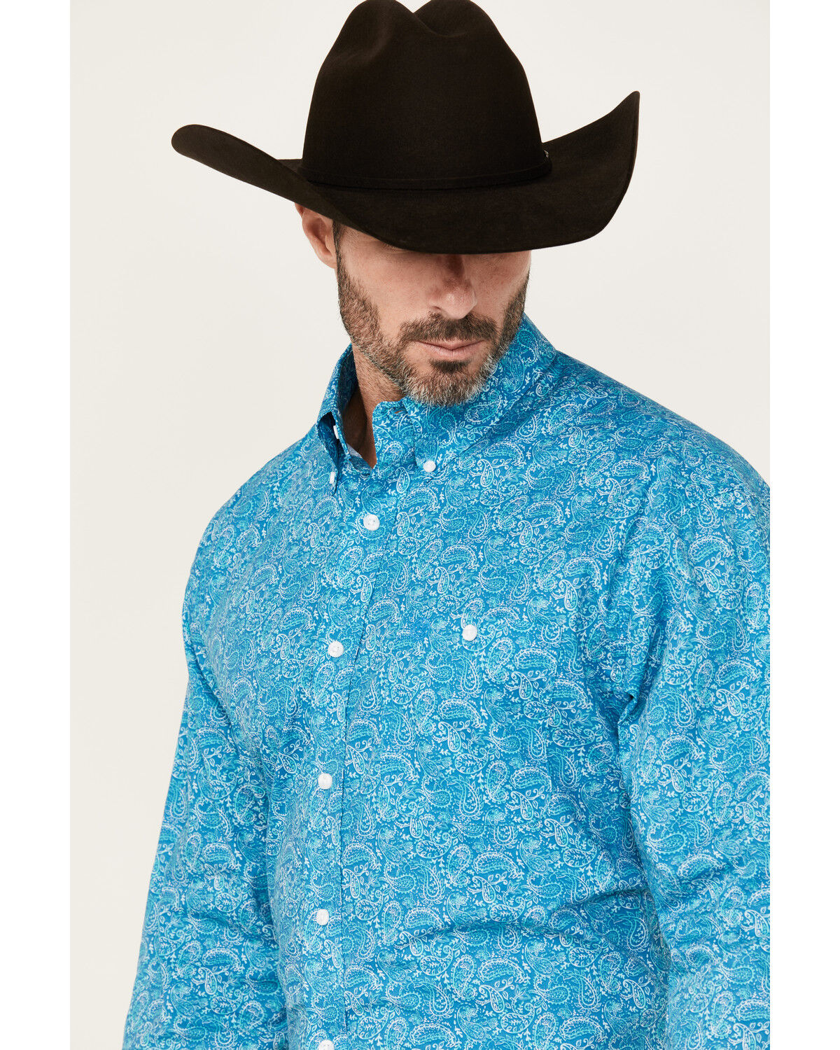 Image #2 - George Strait by Wrangler Men's Paisley Print Long Sleeve Button-Down Stretch Western Shirt, Turquoise, hi-res