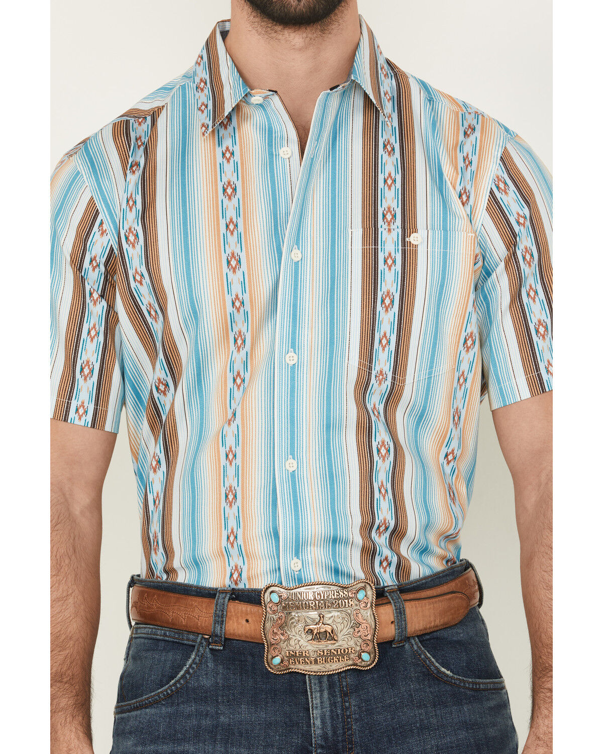 Image #3 - RANK 45® Men's Levi Striped Short Sleeve Button-Down Stretch Western Shirt, Multi, hi-res