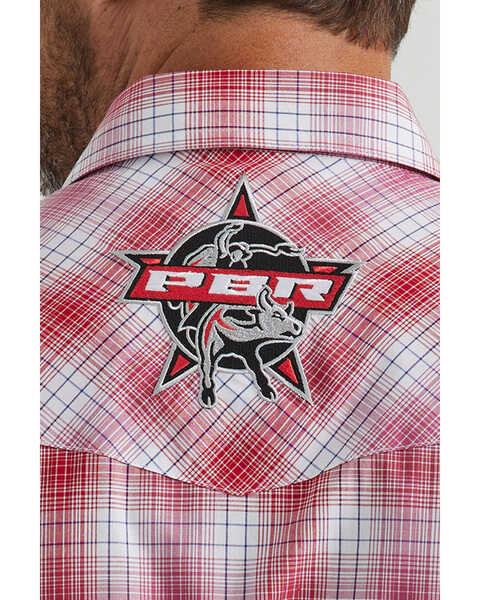 Image #3 - Wrangler Men's PBR Logo Plaid Print Long Sleeve Snap Western Shirt , Red, hi-res