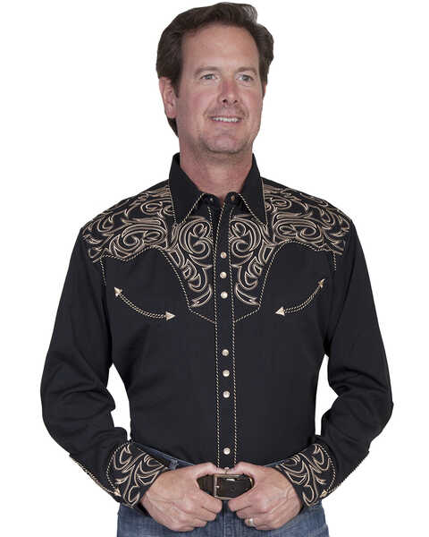 Scully Embroidered Scroll Western Shirt - Big Sizes (3XL and 4XL), Black, hi-res